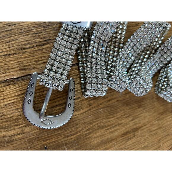 Vintage Rhinestone Western Belt 46” Length Bling Pop New Years Eve Heavy Buckle - Picture 3 of 8